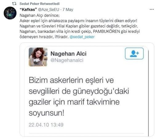 Atatürk'e "diktatör" diyen Nagehan Alçı'ya bir tepki de Sedat Peker'den geldi