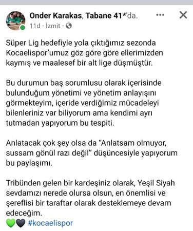 Kocaelispor yöneticisinden dikkat çeken paylaşım