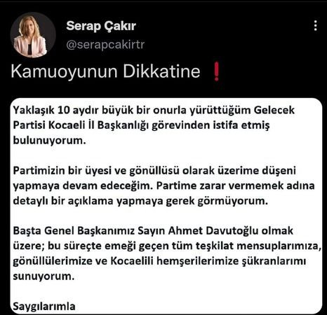 O partinin il başkanı istifa etti!