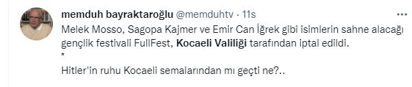 Festivali iptal eden Kocaeli Valiliği Türkiye gündeminde