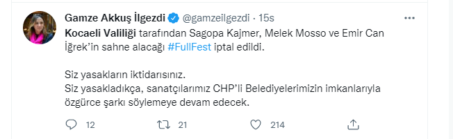 Festivali iptal eden Kocaeli Valiliği Türkiye gündeminde