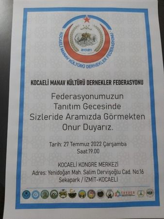 Kocaeli Manav Kültürü Dernekler Federasyonu, tanıtım gecesi düzenliyor