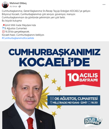 Erdoğan'ın Kocaeli'ye geleceği saat açıklandı