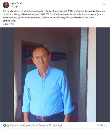 MHP İl Yöneticisi Uğur Öcal, görevinden istifa etti