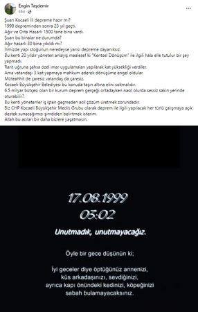 Taşdemir’den Büyükşehir’e “DEPREM” çağrısı!