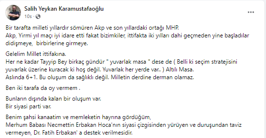 MHP'li Yeykan’dan Erbakan’a destek çağrısı!
