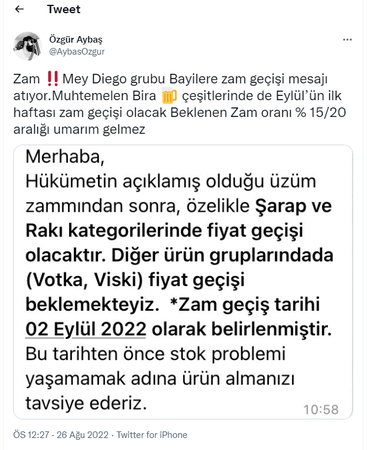 Alkole zam!