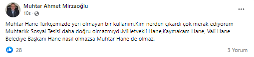 O muhtar Muhtarhane’nin adını beğenmedi