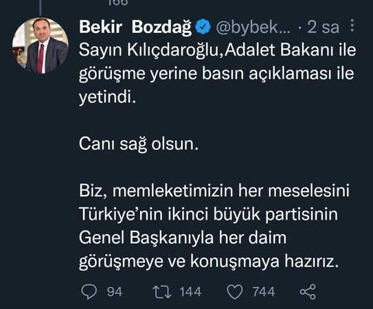 Bakan Bozdağ, Kılıçdaroğlu’na sosyal medyadan yanıt verdi: RANDEVU İSTESEYDİ VERİRDİM