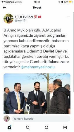 Arınç’ın oğlu Kocaeli’ye geldi MHP’li isim tepki gösterdi