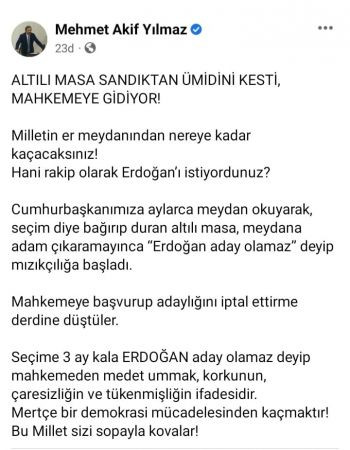 AKP'li vekil: Altılı Masa sandıktan ümidi kesti, mahkemeye gidiyor!