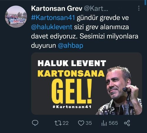 Haluk Levent, baklavasını alıp Kartonsan’a gelecek