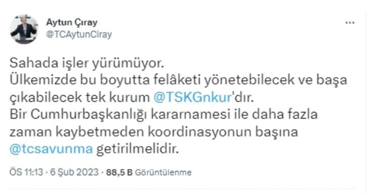 İYİ Parti'den Erdoğan'a 'kararname' çağrısı! "MSB deprem bölgesinde koordinasyonun başına getirilmeli"