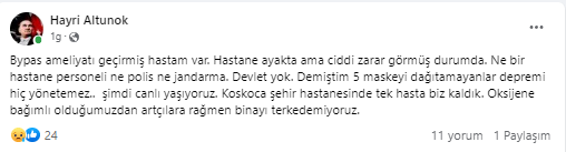 Uzun yıllar Kocaeli'deydi, Kahramanmaraş'ta duvarları çatlayan hastanede mahsur kaldı