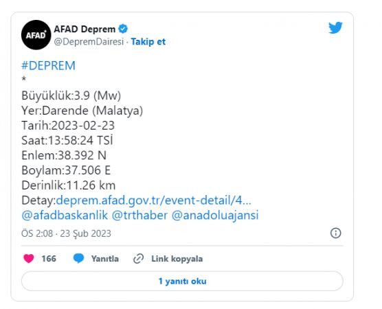 Malatya'da art arda iki deprem!