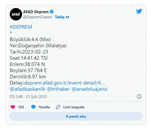 Malatya'da art arda iki deprem!