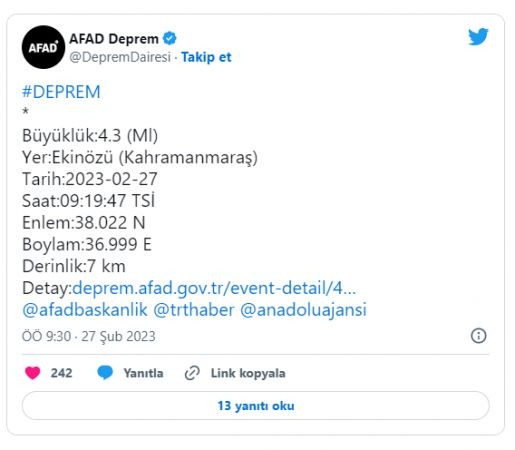 Kahramanmaraş'ta deprem!
