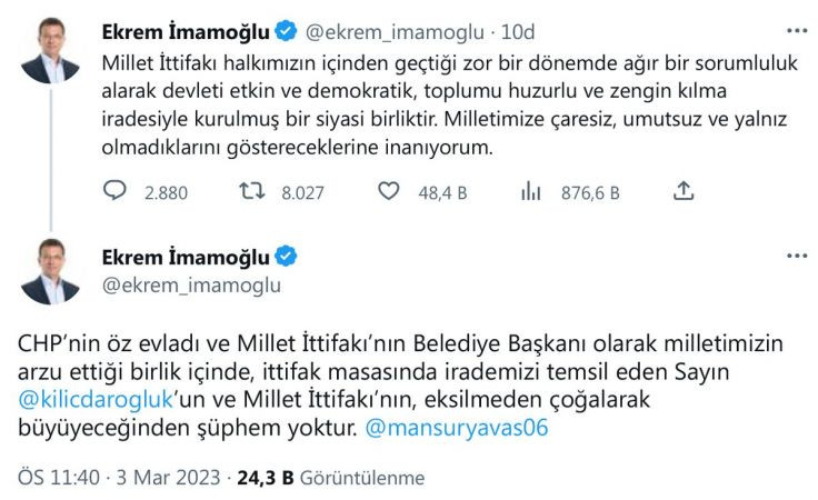 Yavaş ve İmamoğlu’ndan Kılıçdaroğlu’na tam destek
