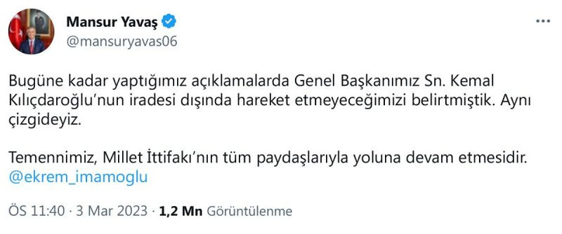 Yavaş ve İmamoğlu’ndan Kılıçdaroğlu’na tam destek