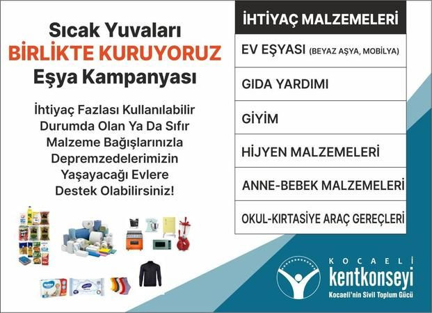 Kocaeli Kent Konseyi'nden ilimizdeki depremzedeler için eşya kampanyası