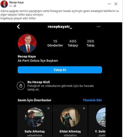 AKP’li başkana sahte hesap şoku!