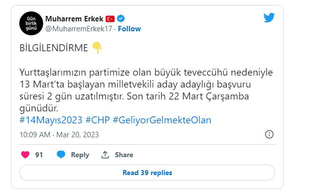 CHP’de milletvekili aday adaylığı başvuru süresi uzatıldı