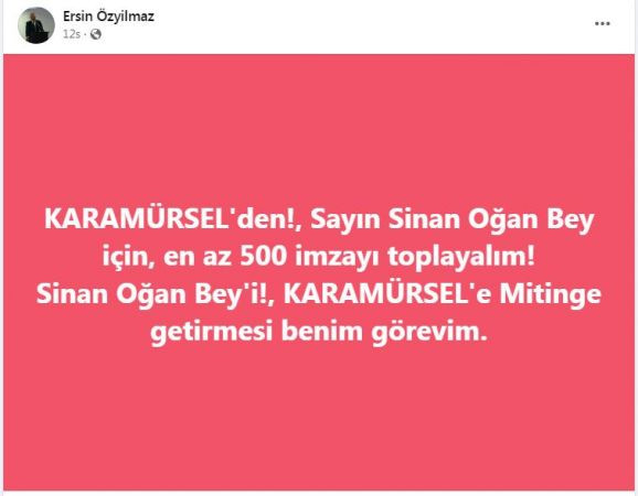 Sinan Oğan'ı mitinge getirmek için imza istedi!