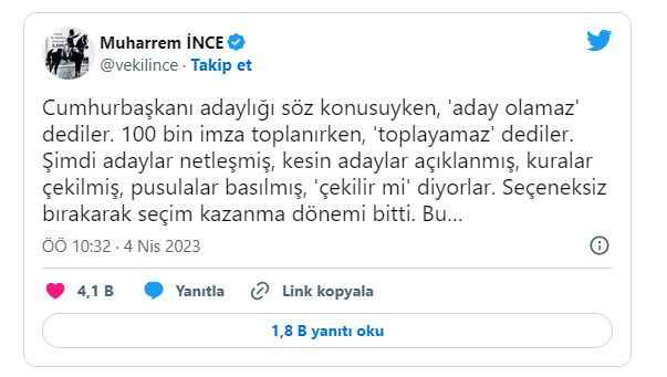 Muharrem İnce 'adaylıktan çekilme' tartışmalarına cevap verdi