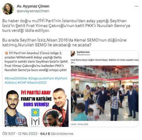 İYİ Partili aday Çakıroğlu’nun katilinin akrabasının düğününe katılmış