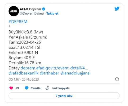 Erzurum'da deprem