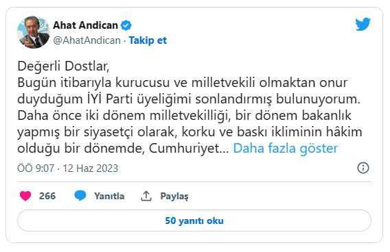 Ahat Andican, İYİ Parti’den istifa etti