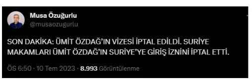 Ümit Özdağ'ı Suriye'ye sokmadılar!