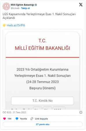 LGS yerleştirme sonuçları açıklandı