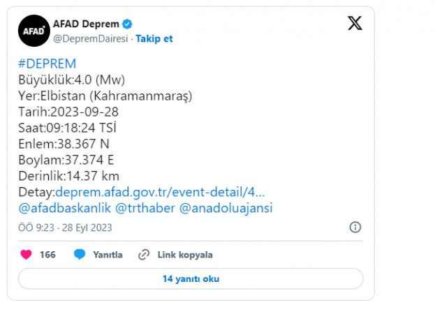 Kahramanmaraş'ta deprem!