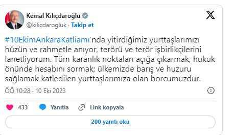 Kılıçdaroğlu’ndan ‘10 Ekim’ mesajı