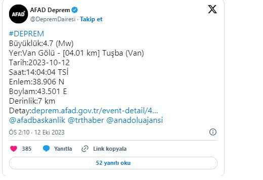 Van'da korkutan deprem!