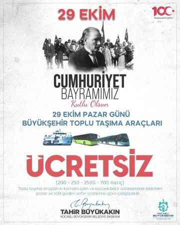Kocaeli'de 29 Ekim’de ücretsiz ulaşım