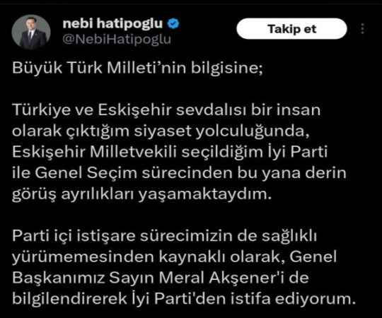 İyi Partili vekil istifa etti