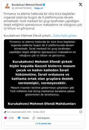 Kurukahveci Mehmet Efendi'den "İsrail'e destek" açıklaması!
