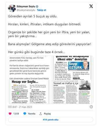 Süleyman Soylu ekran görüntüleri paylaşarak gazetecileri hedef aldı