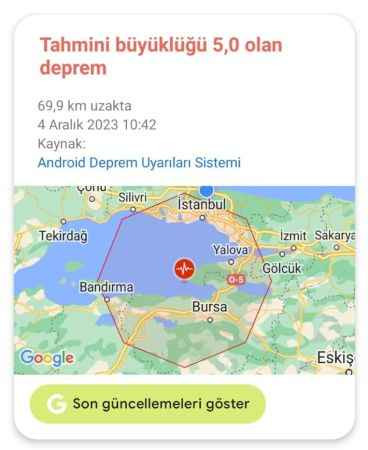 Android telefonu olanlar dikkat! Depremi saniyeler önce bildi!