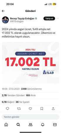 Cumhurbaşkanından asgari ücretliye: Hayırlı olsun