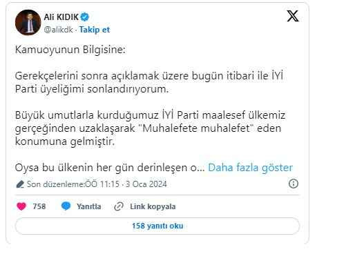 Ali Kıdık, İYİ Parti'den zehir zemberek sözlerle istifa etti!