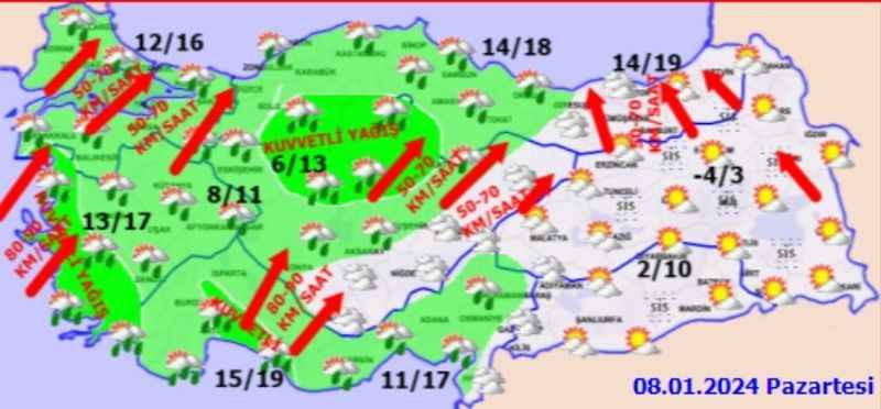 Fırtına önce güney batıdan sonra kuzey doğudan…