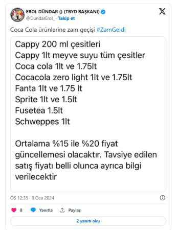 Gazlı içeceklere zam geliyor