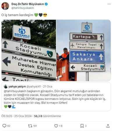 Vatandaş istedi Büyükakın tabelalara Kocaelispor logosu ekletti!