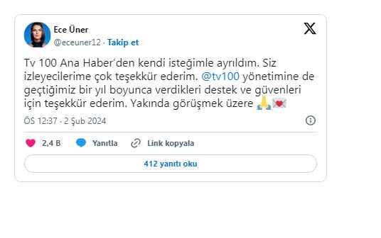TV100'de Ece Üner depremi!