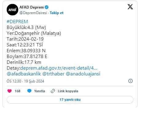 AFAD duyurdu: Malatya'da korkutan deprem!