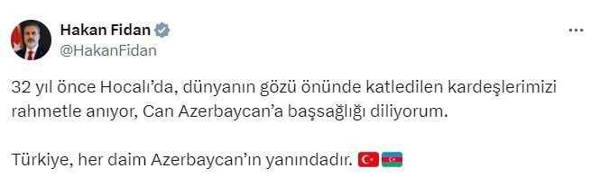 Bakan Fidan'dan Hocalı Katliamı mesajı