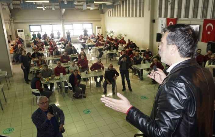 Erkan Baş seçim çalışmalarına fabrikalarda start verdi